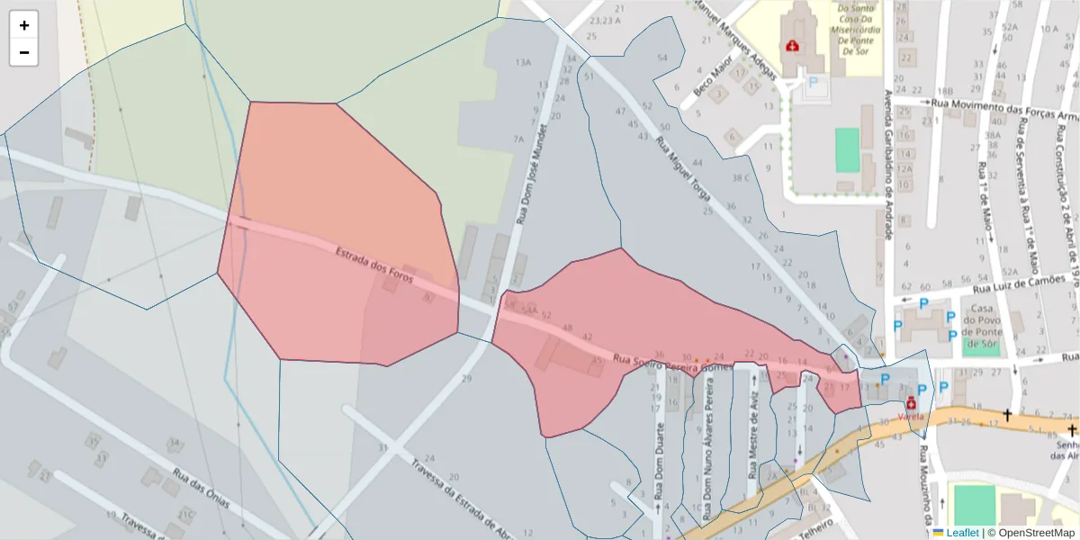Mapa detalhado do código postal 7400-279 com limites, códigos postais vizinhos e agências dos correios