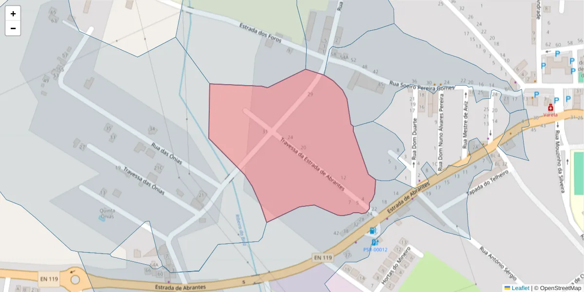 Mapa detalhado do código postal 7400-282 com limites, códigos postais vizinhos e agências dos correios