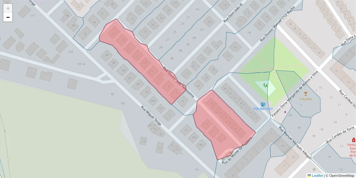 Mapa detalhado do código postal 7400-299 com limites, códigos postais vizinhos e agências dos correios