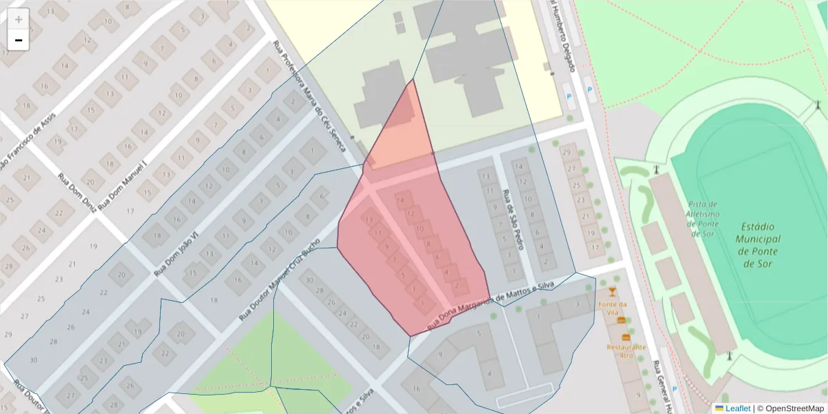 Mapa detalhado do código postal 7400-303 com limites, códigos postais vizinhos e agências dos correios