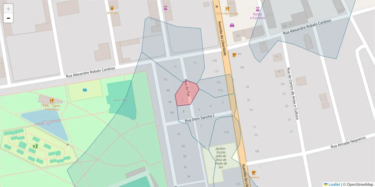 Mapa detalhado do código postal 7400-306 com limites, códigos postais vizinhos e agências dos correios