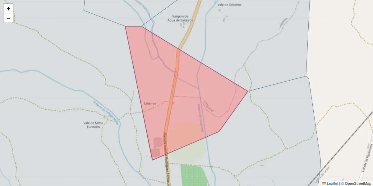 Mapa detalhado do código postal 7400-402 com limites, códigos postais vizinhos e agências dos correios