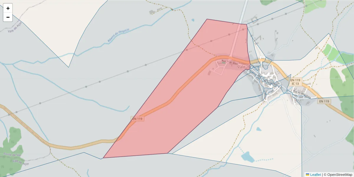 Mapa detalhado do código postal 7400-528 com limites, códigos postais vizinhos e agências dos correios