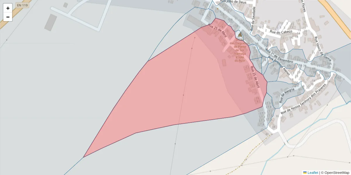 Mapa detalhado do código postal 7400-529 com limites, códigos postais vizinhos e agências dos correios