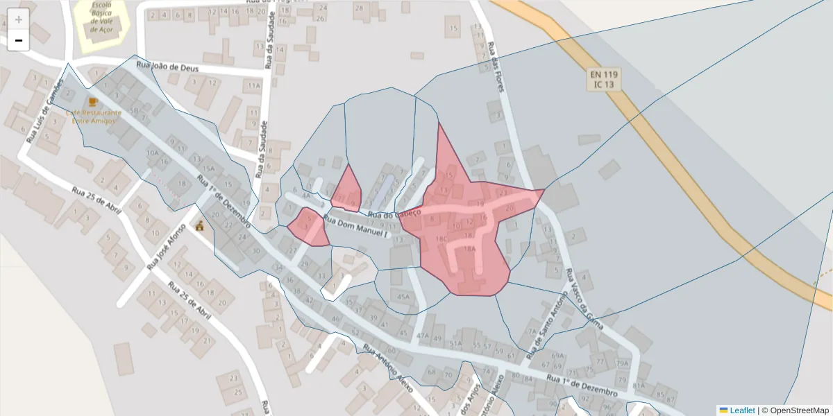 Mapa detalhado do código postal 7400-542 com limites, códigos postais vizinhos e agências dos correios