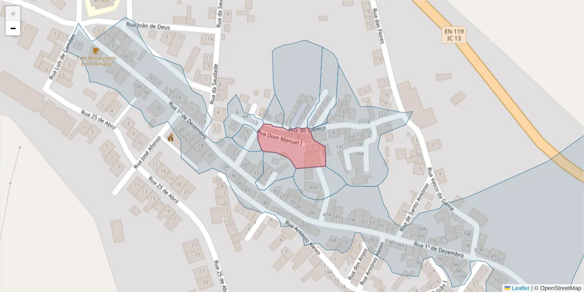 Mapa detalhado do código postal 7400-547 com limites, códigos postais vizinhos e agências dos correios