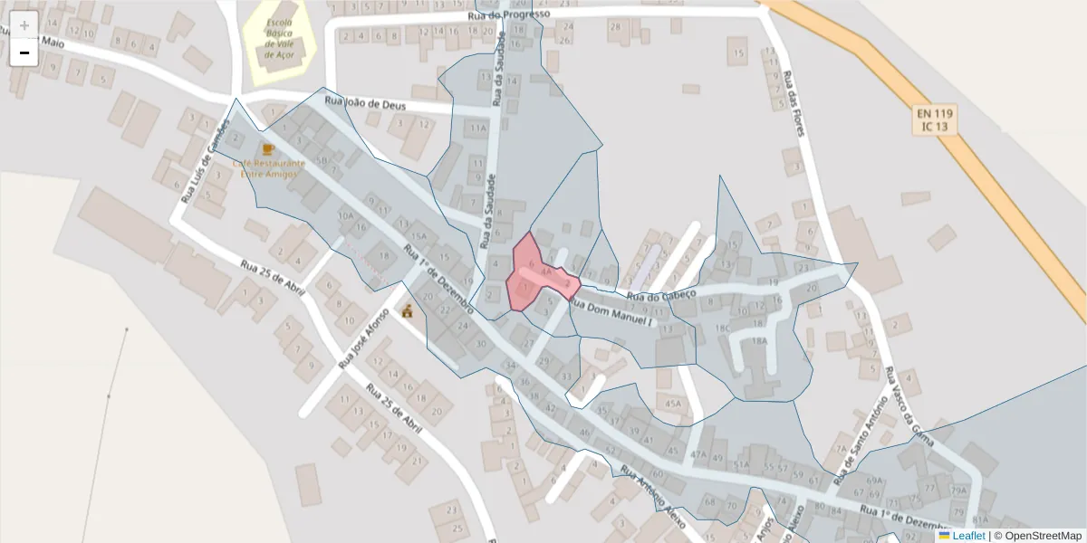 Mapa detalhado do código postal 7400-554 com limites, códigos postais vizinhos e agências dos correios