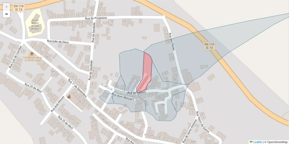 Mapa detalhado do código postal 7400-557 com limites, códigos postais vizinhos e agências dos correios