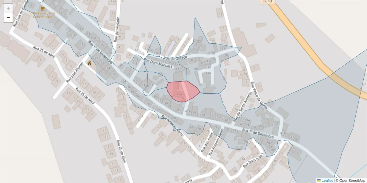 Mapa detalhado do código postal 7400-558 com limites, códigos postais vizinhos e agências dos correios