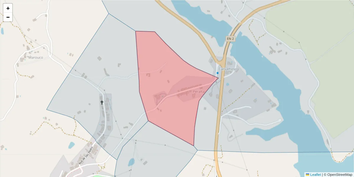 Mapa detalhado do código postal 7425-016 com limites, códigos postais vizinhos e agências dos correios