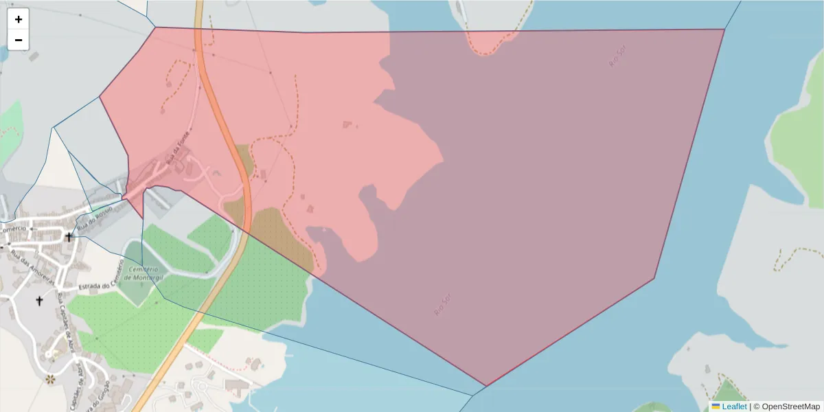 Mapa detalhado do código postal 7425-110 com limites, códigos postais vizinhos e agências dos correios