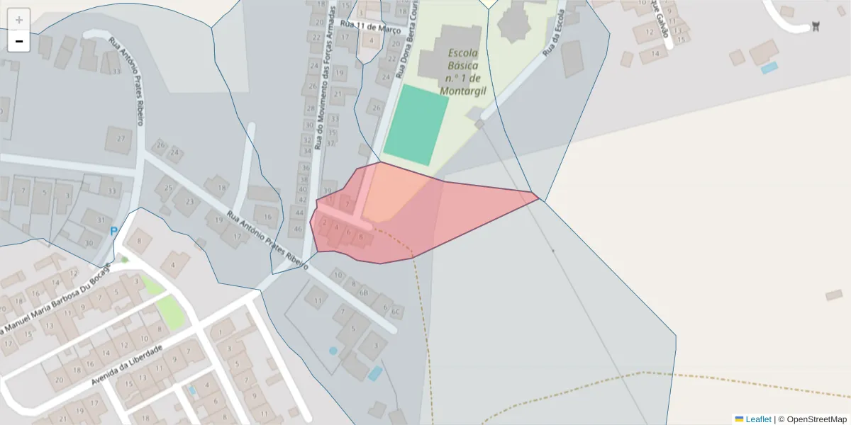 Mapa detalhado do código postal 7425-111 com limites, códigos postais vizinhos e agências dos correios