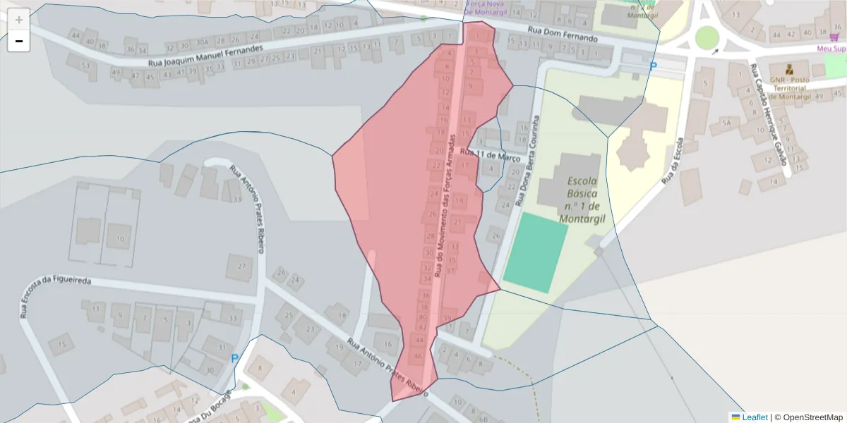 Mapa detalhado do código postal 7425-117 com limites, códigos postais vizinhos e agências dos correios