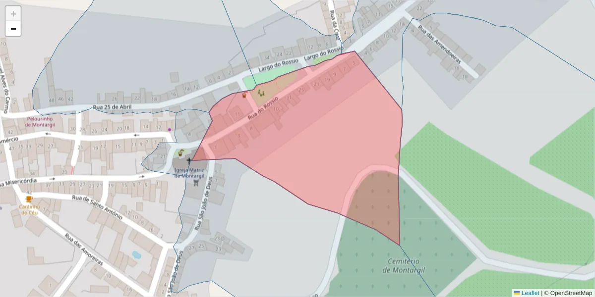 Mapa detalhado do código postal 7425-119 com limites, códigos postais vizinhos e agências dos correios