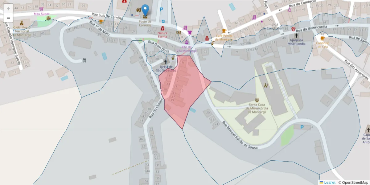 Mapa detalhado do código postal 7425-120 com limites, códigos postais vizinhos e agências dos correios