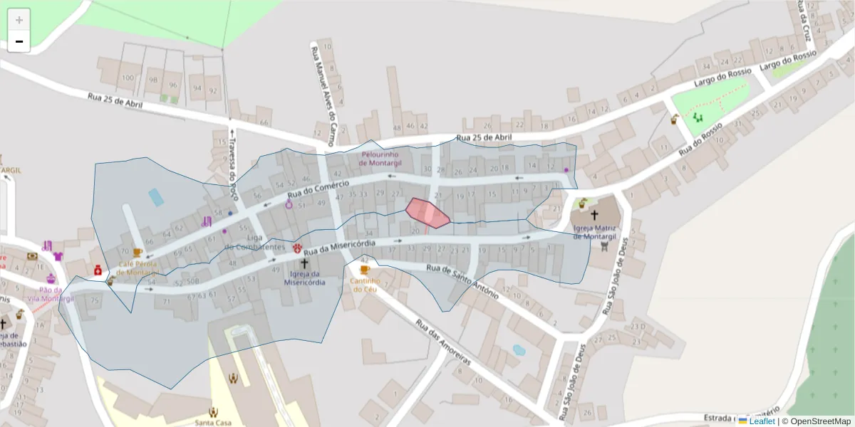 Mapa detalhado do código postal 7425-138 com limites, códigos postais vizinhos e agências dos correios
