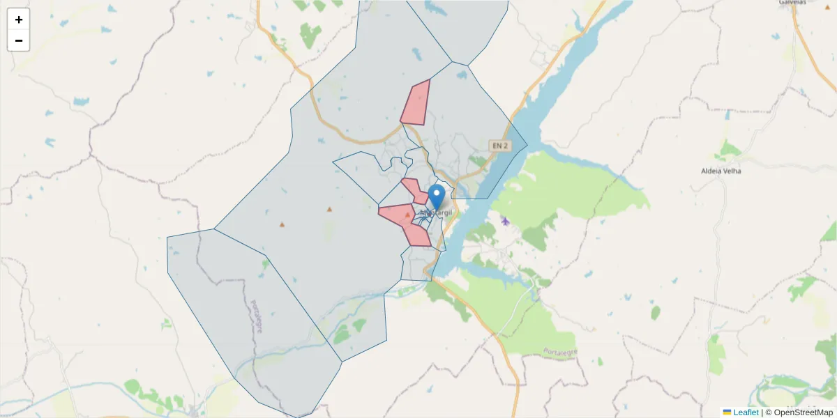 Mapa detalhado do código postal 7425-146 com limites, códigos postais vizinhos e agências dos correios