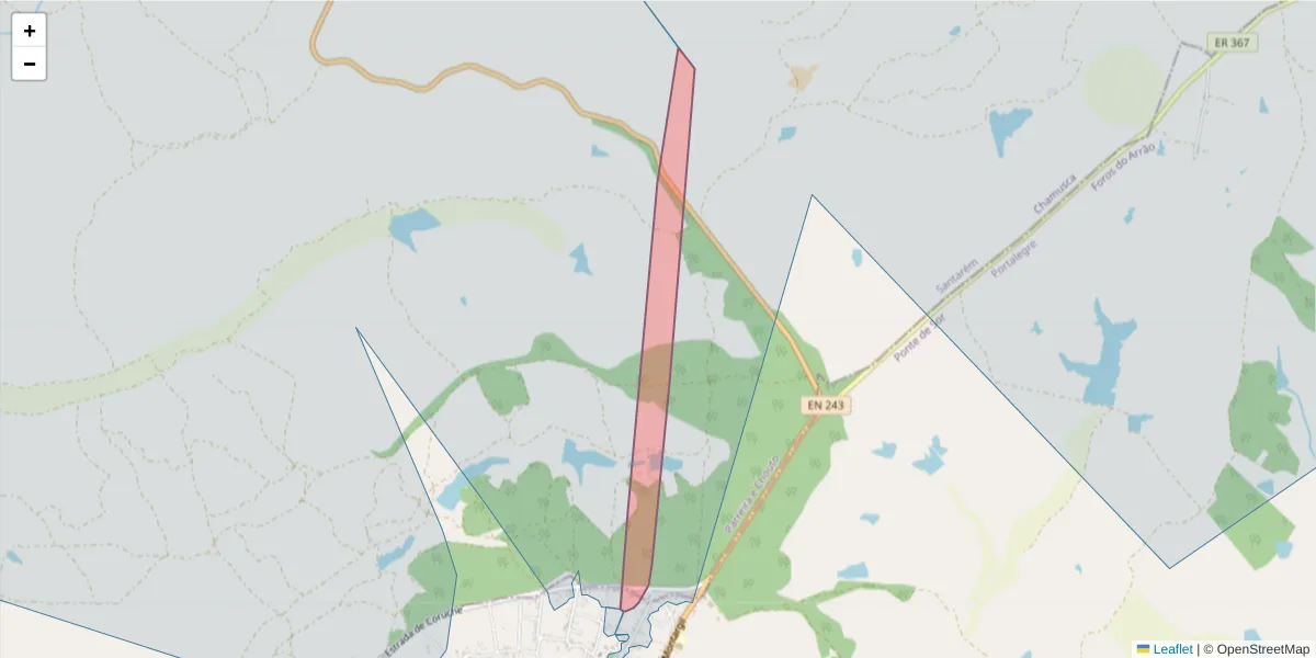 Mapa detalhado do código postal 7425-214 com limites, códigos postais vizinhos e agências dos correios