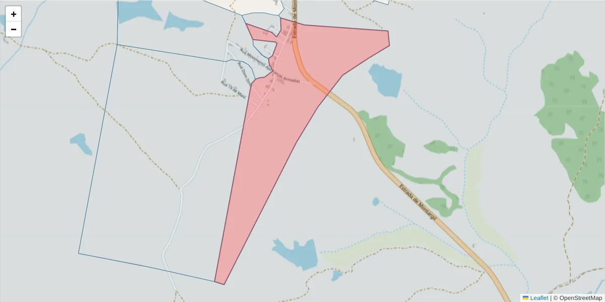 Mapa detalhado do código postal 7425-219 com limites, códigos postais vizinhos e agências dos correios