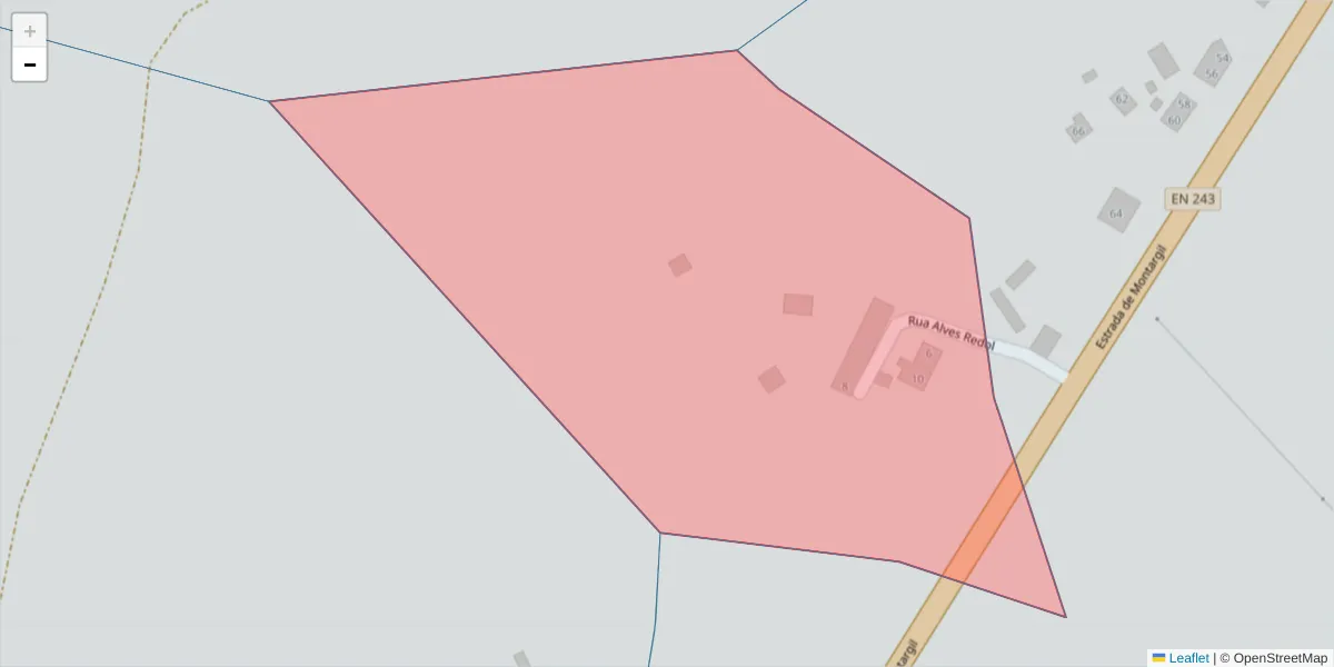 Mapa detalhado do código postal 7425-220 com limites, códigos postais vizinhos e agências dos correios