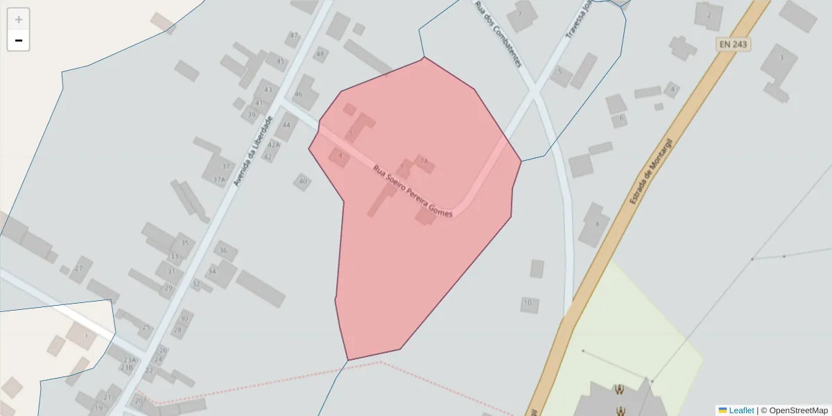 Mapa detalhado do código postal 7425-223 com limites, códigos postais vizinhos e agências dos correios