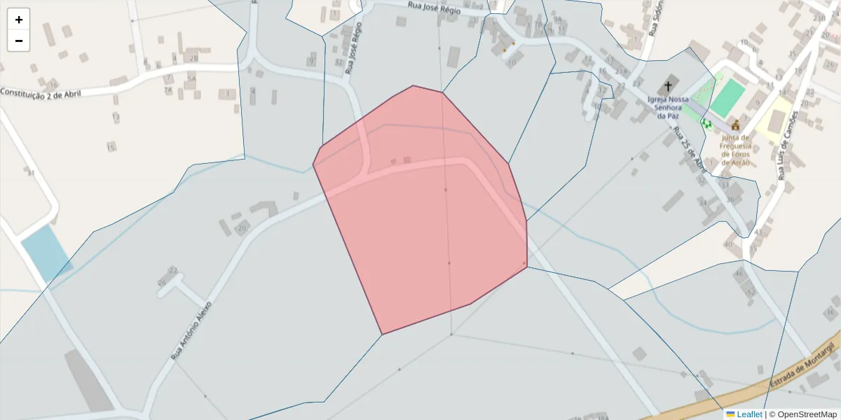 Mapa detalhado do código postal 7425-227 com limites, códigos postais vizinhos e agências dos correios