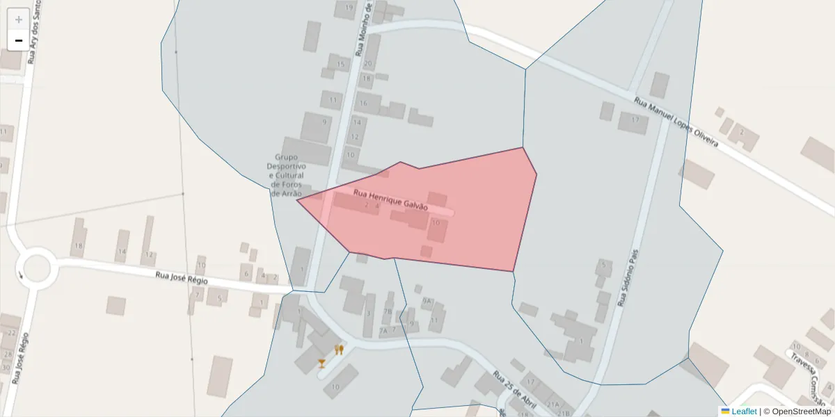 Mapa detalhado do código postal 7425-228 com limites, códigos postais vizinhos e agências dos correios