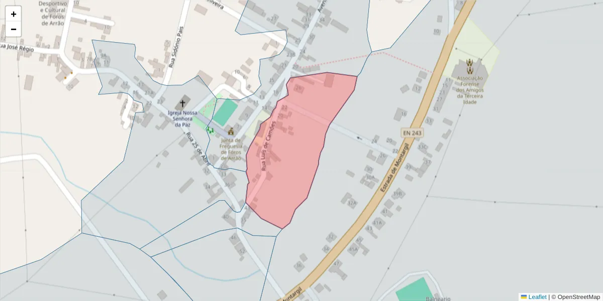 Mapa detalhado do código postal 7425-231 com limites, códigos postais vizinhos e agências dos correios