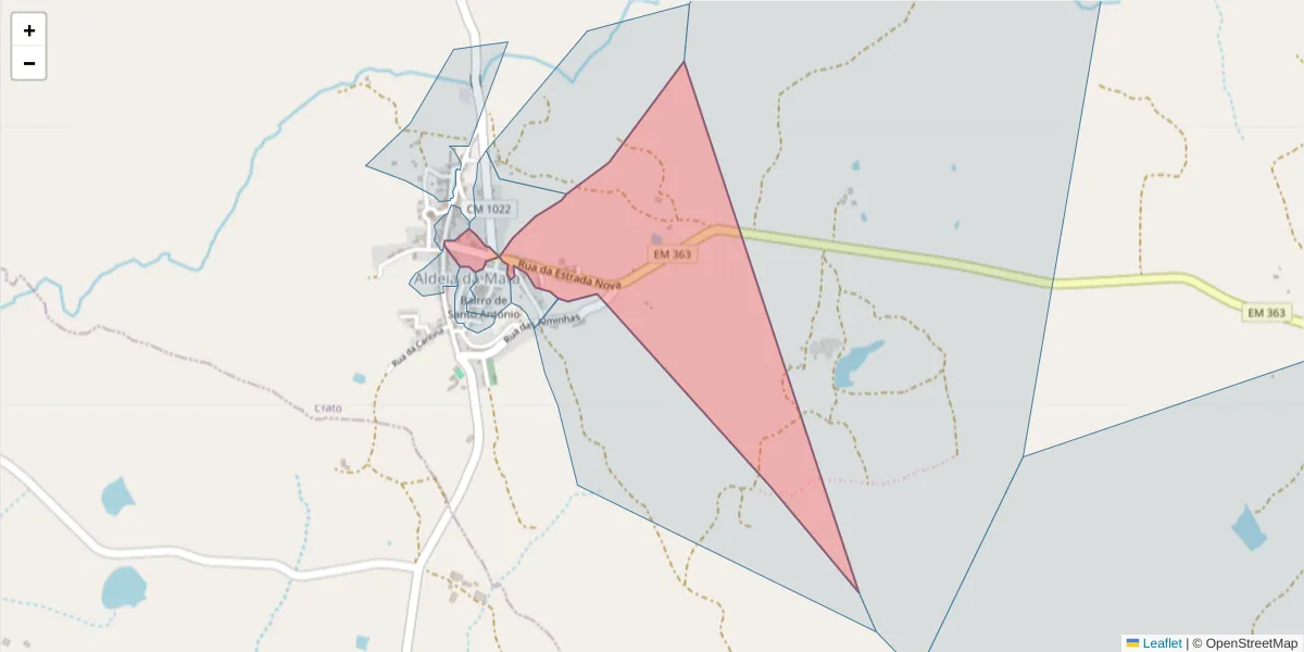 Mapa detalhado do código postal 7430-015 com limites, códigos postais vizinhos e agências dos correios