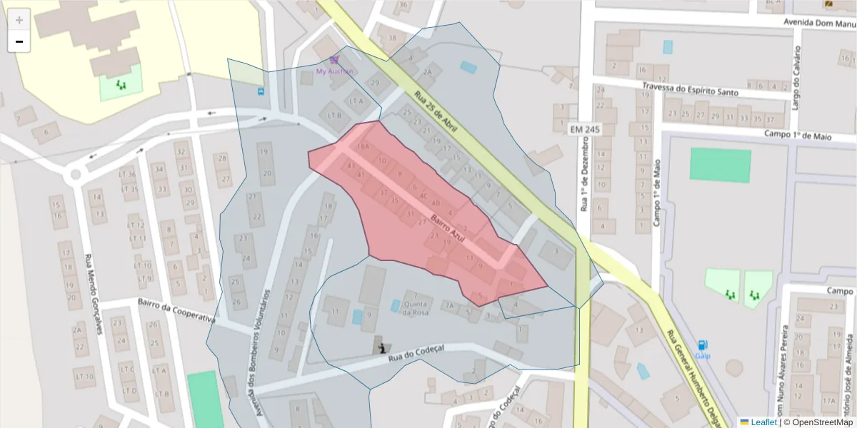 Mapa detalhado do código postal 7430-115 com limites, códigos postais vizinhos e agências dos correios