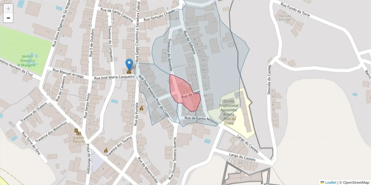 Mapa detalhado do código postal 7430-141 com limites, códigos postais vizinhos e agências dos correios