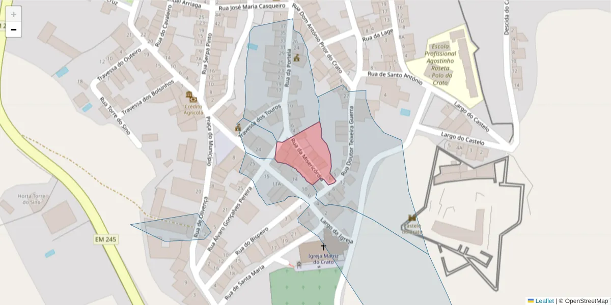 Mapa detalhado do código postal 7430-142 com limites, códigos postais vizinhos e agências dos correios