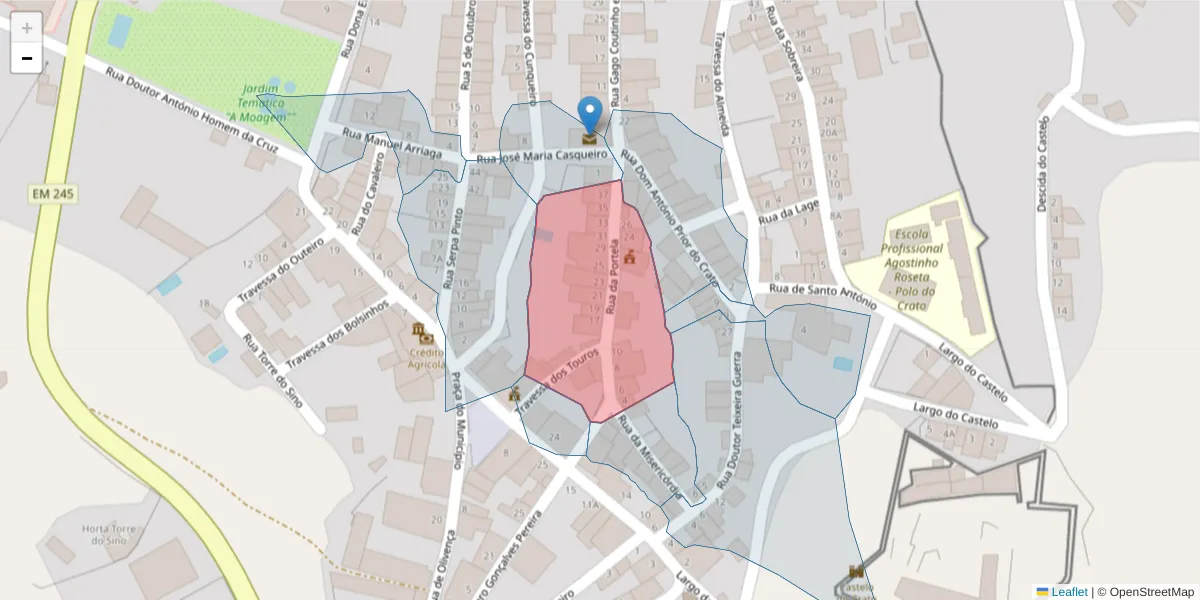 Mapa detalhado do código postal 7430-143 com limites, códigos postais vizinhos e agências dos correios