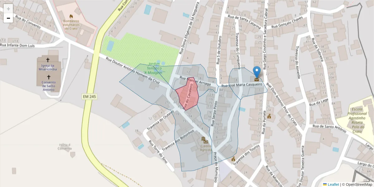 Mapa detalhado do código postal 7430-150 com limites, códigos postais vizinhos e agências dos correios