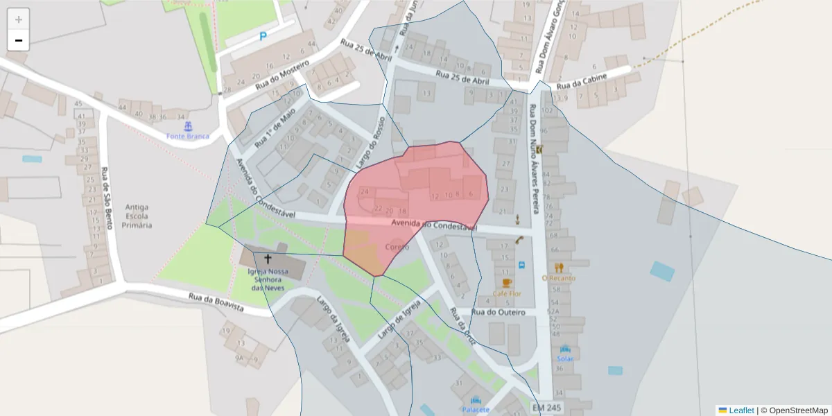 Mapa detalhado do código postal 7430-211 com limites, códigos postais vizinhos e agências dos correios