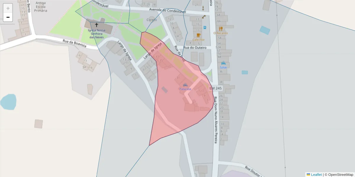 Mapa detalhado do código postal 7430-216 com limites, códigos postais vizinhos e agências dos correios