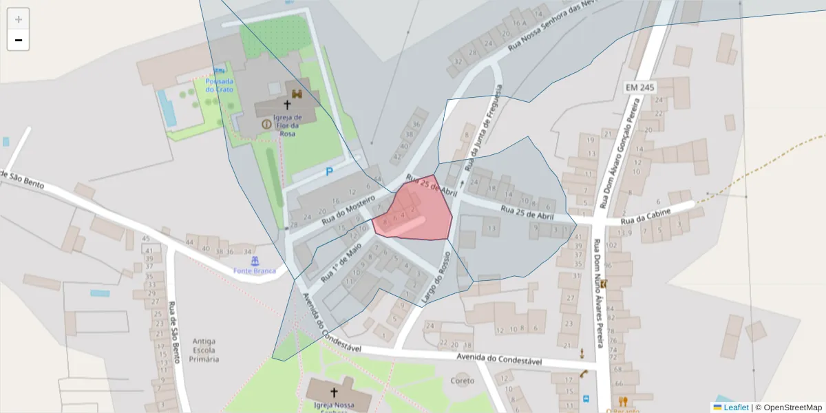 Mapa detalhado do código postal 7430-223 com limites, códigos postais vizinhos e agências dos correios
