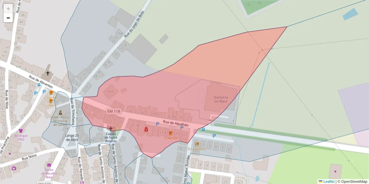 Mapa detalhado do código postal 7430-252 com limites, códigos postais vizinhos e agências dos correios