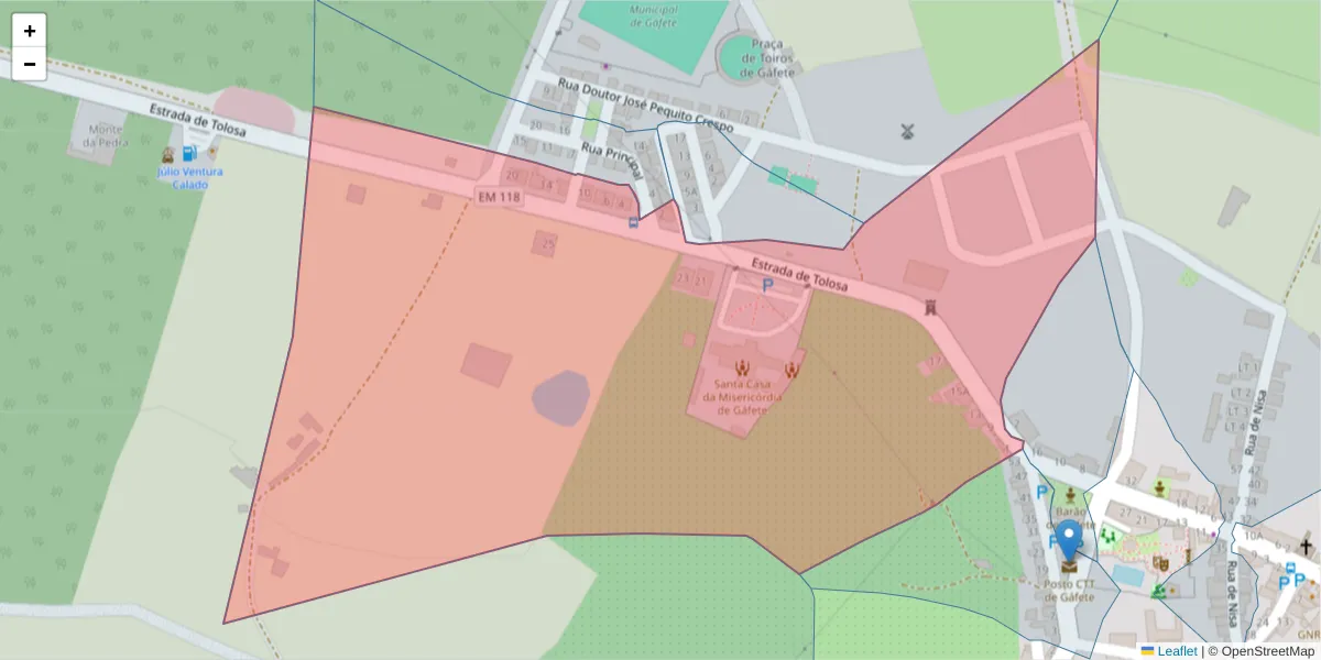 Mapa detalhado do código postal 7430-253 com limites, códigos postais vizinhos e agências dos correios