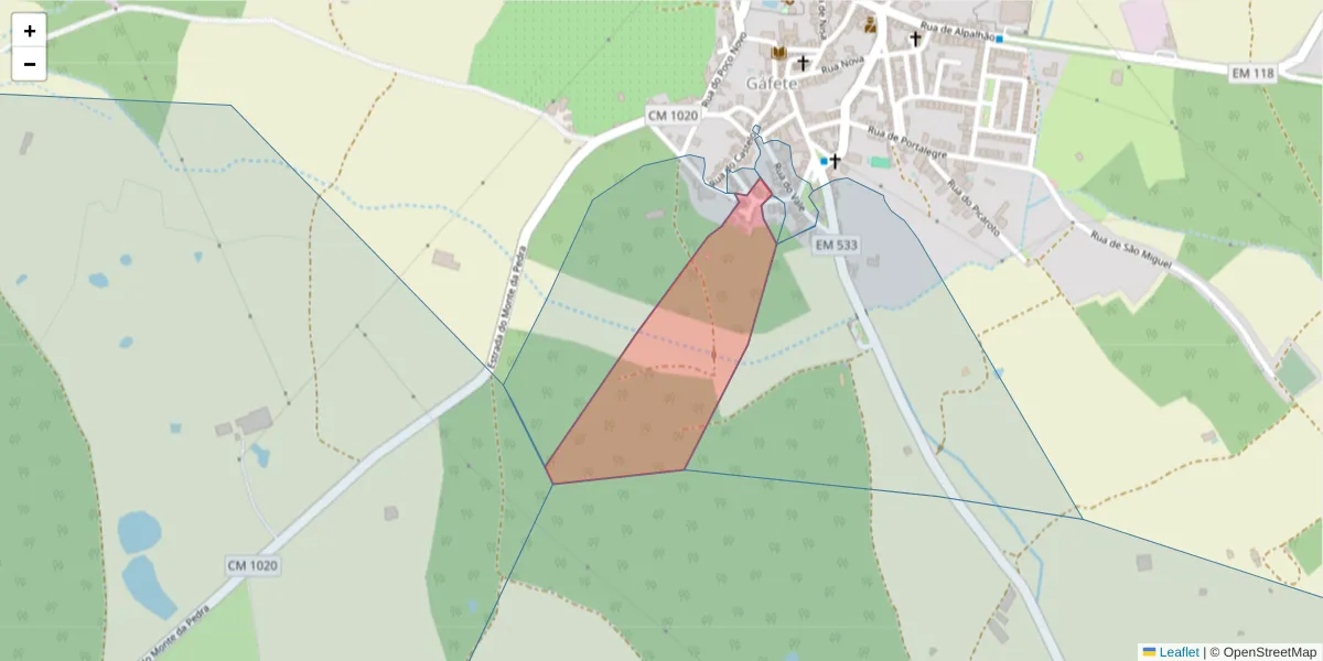 Mapa detalhado do código postal 7430-254 com limites, códigos postais vizinhos e agências dos correios