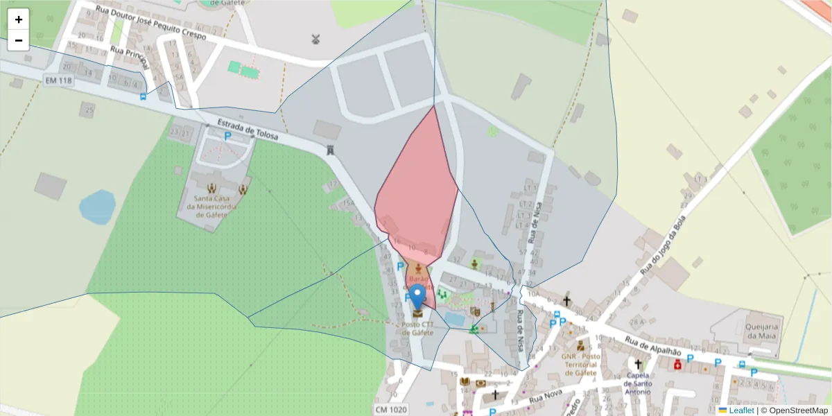 Mapa detalhado do código postal 7430-259 com limites, códigos postais vizinhos e agências dos correios