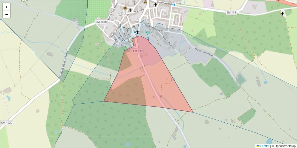 Mapa detalhado do código postal 7430-266 com limites, códigos postais vizinhos e agências dos correios