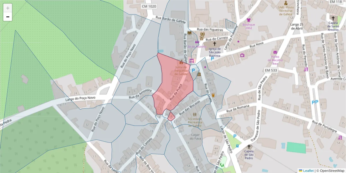 Mapa detalhado do código postal 7430-268 com limites, códigos postais vizinhos e agências dos correios