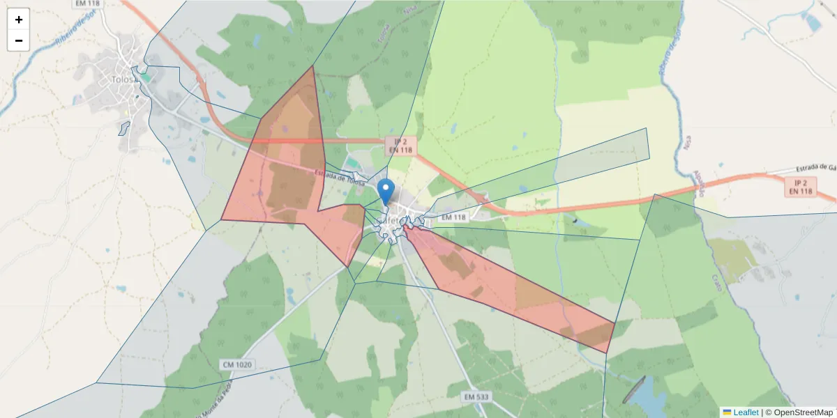 Mapa detalhado do código postal 7430-276 com limites, códigos postais vizinhos e agências dos correios