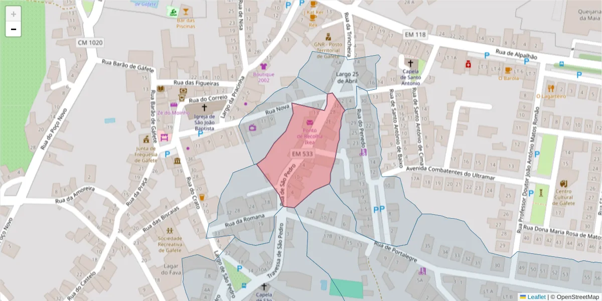Mapa detalhado do código postal 7430-280 com limites, códigos postais vizinhos e agências dos correios