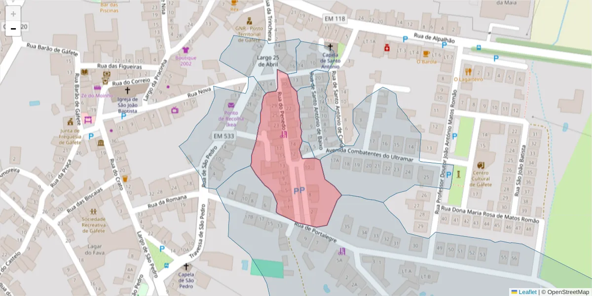 Mapa detalhado do código postal 7430-283 com limites, códigos postais vizinhos e agências dos correios