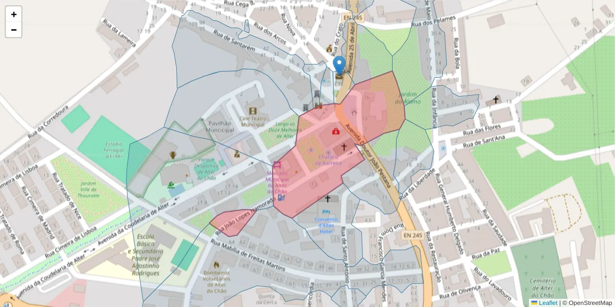 Mapa detalhado do código postal 7440-022 com limites, códigos postais vizinhos e agências dos correios