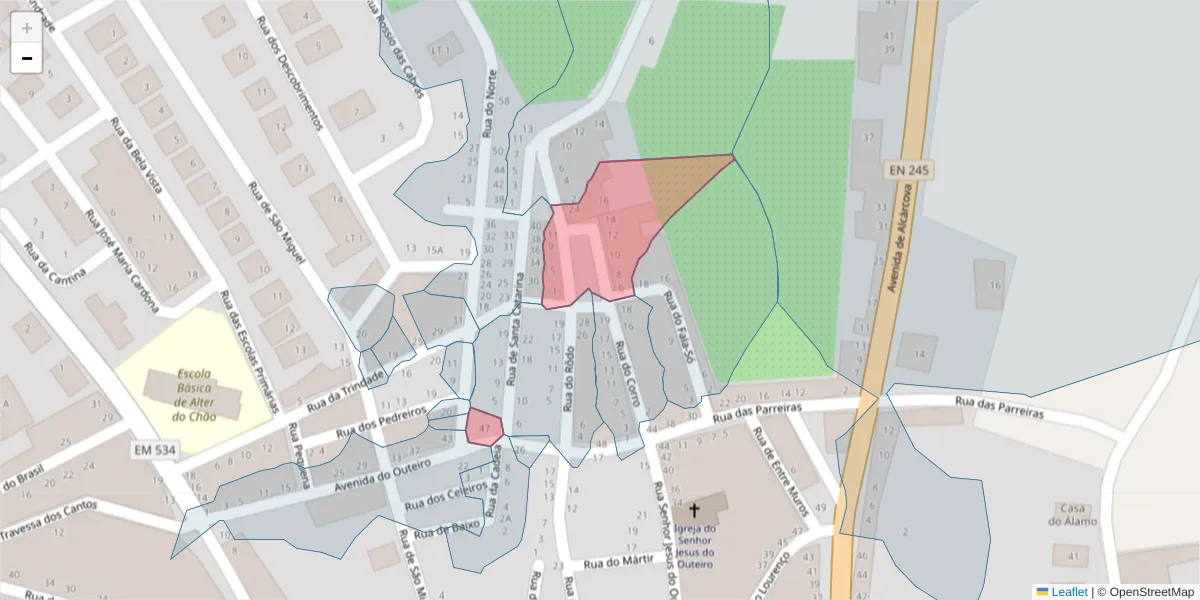 Mapa detalhado do código postal 7440-024 com limites, códigos postais vizinhos e agências dos correios
