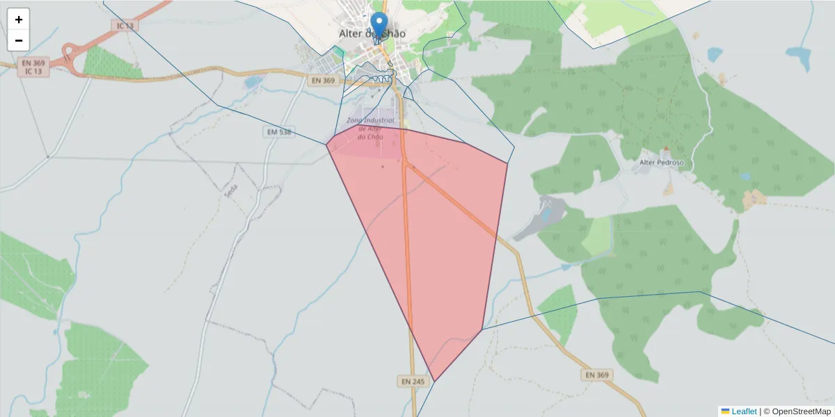 Mapa detalhado do código postal 7440-026 com limites, códigos postais vizinhos e agências dos correios