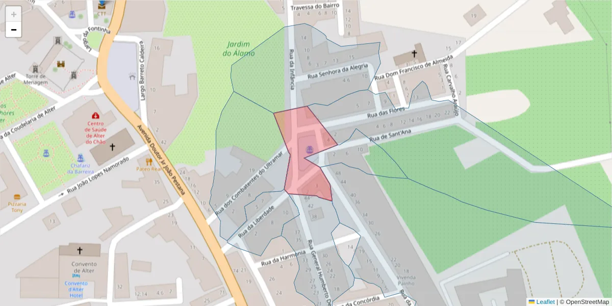 Mapa detalhado do código postal 7440-027 com limites, códigos postais vizinhos e agências dos correios